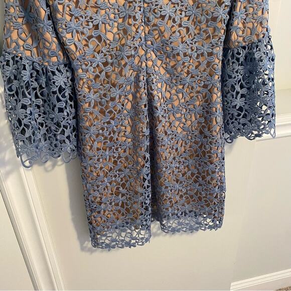 Dress The Population Blue Nude Floral Lace Long Sleeve Mini Dress Small - Picture 10 of 10